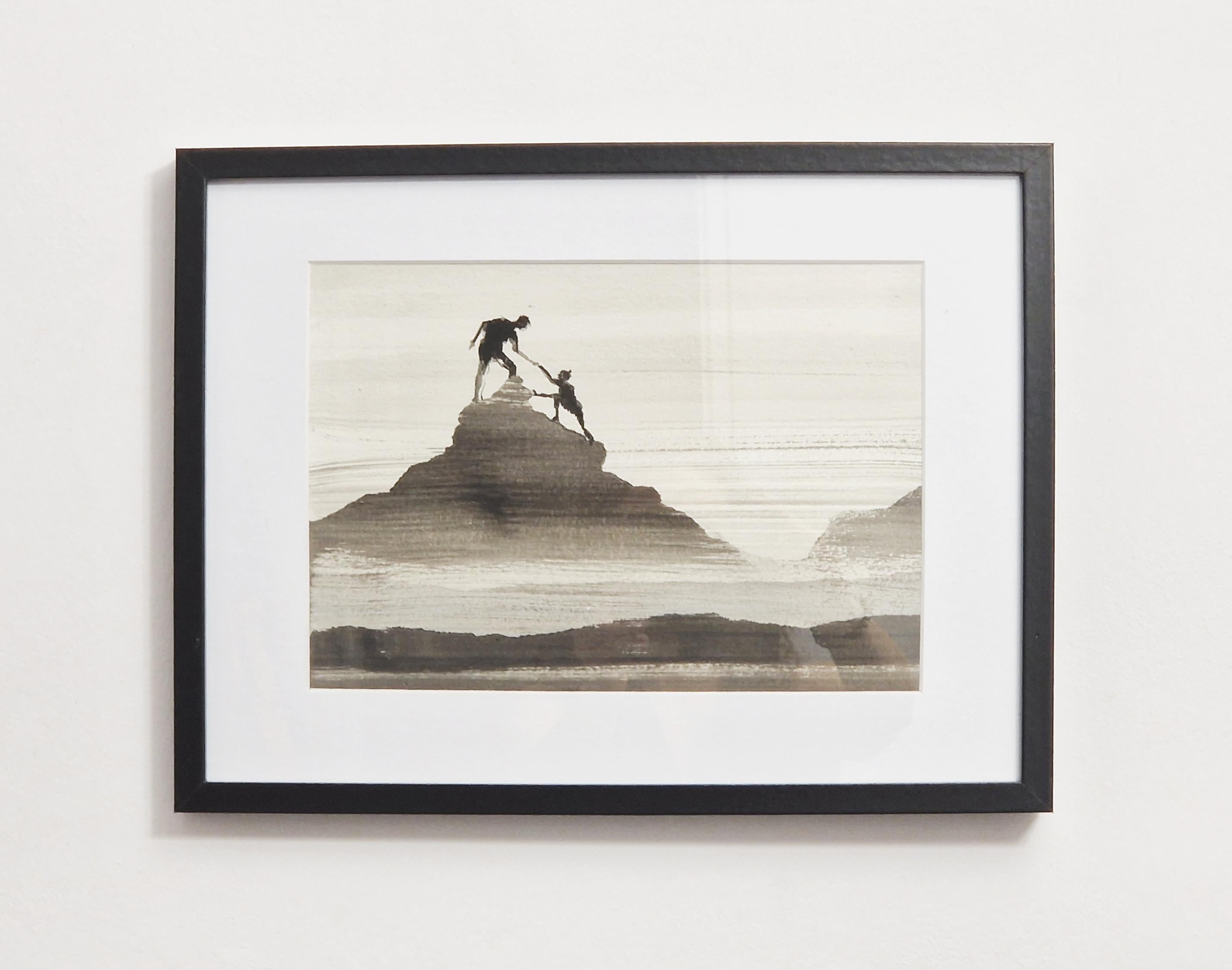 AT The Top - Disegno figurativo moderno di Nature e Paesaggi, Montagne - Art di Hanna Banaszczyk