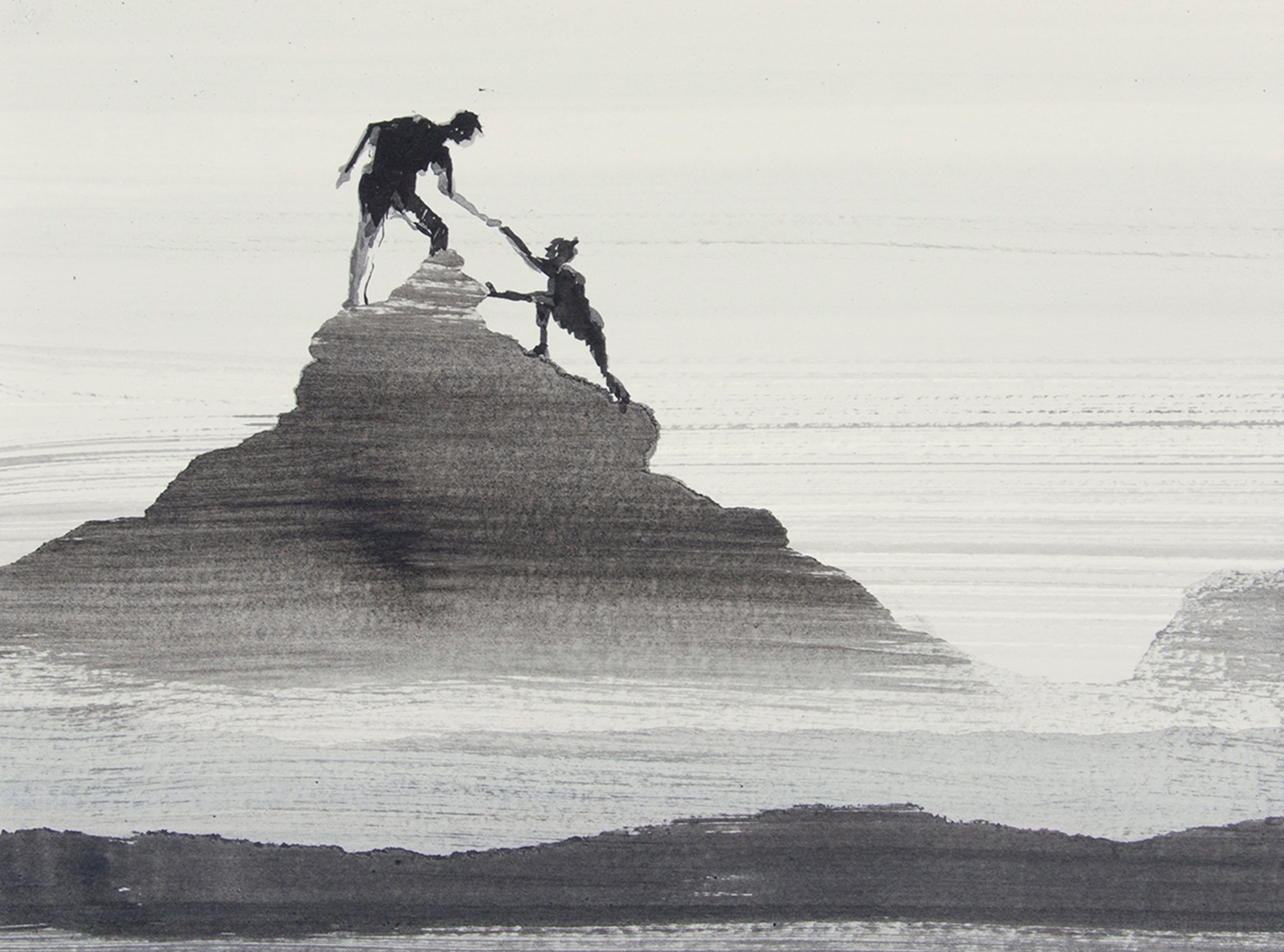 AT The Top - Dibujo Figurativo Moderno de Naturaleza y Paisaje, Montañas