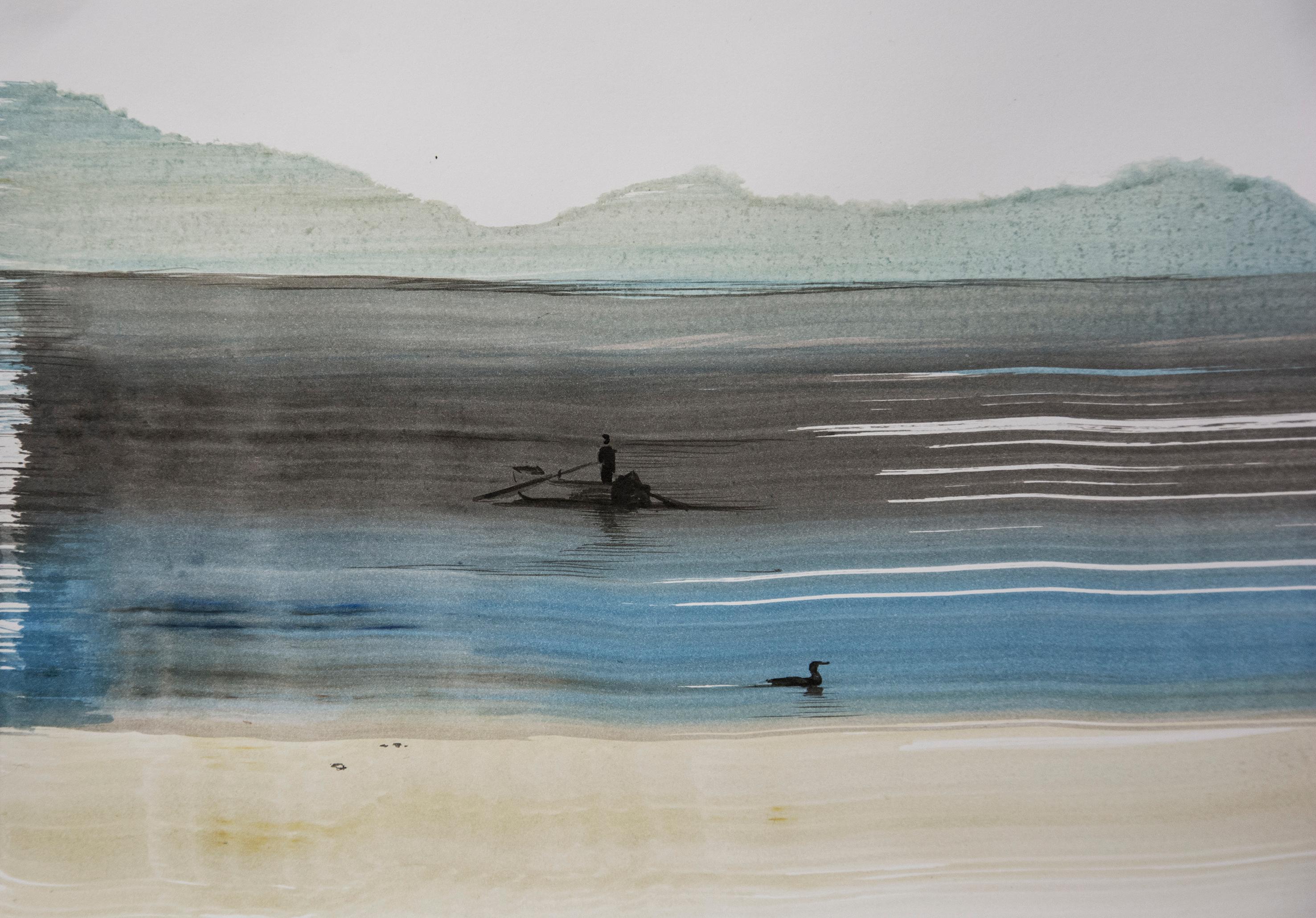 Figurative Art di Hanna Banaszczyk - Serenità, sulla spiaggia - Disegno figurativo moderno di Nature e Paesaggi