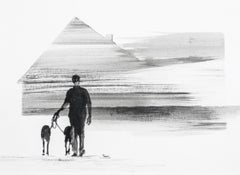 Heimkehr 4,  Mann mit 2 Hunden –  Moderne figurative Natur- und Landschaftszeichnung