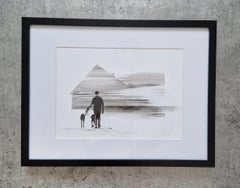Homecoming 4,  Man With 2 Dogs -  Modern Figurative Nature and Landscape Drawing