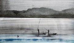 Pescatori - Disegno figurativo moderno di Nature e paesaggi