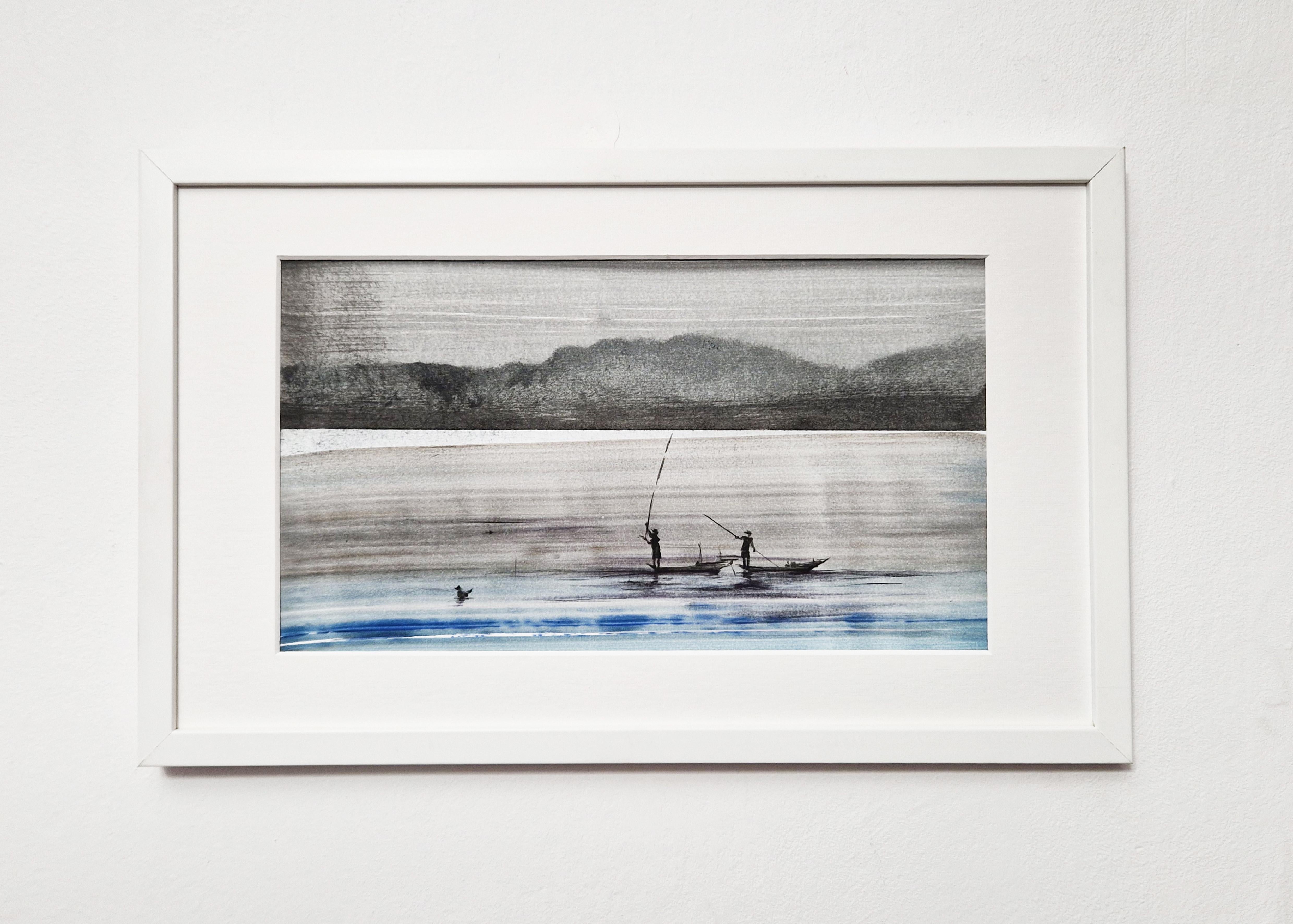 Fishermen - Modern Figurative Nature and Landscape Drawing - Art by Hanna Banaszczyk