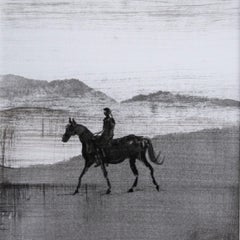 Jinete a caballo 2 -  Dibujo Figurativo Moderno de Naturaleza y Paisaje