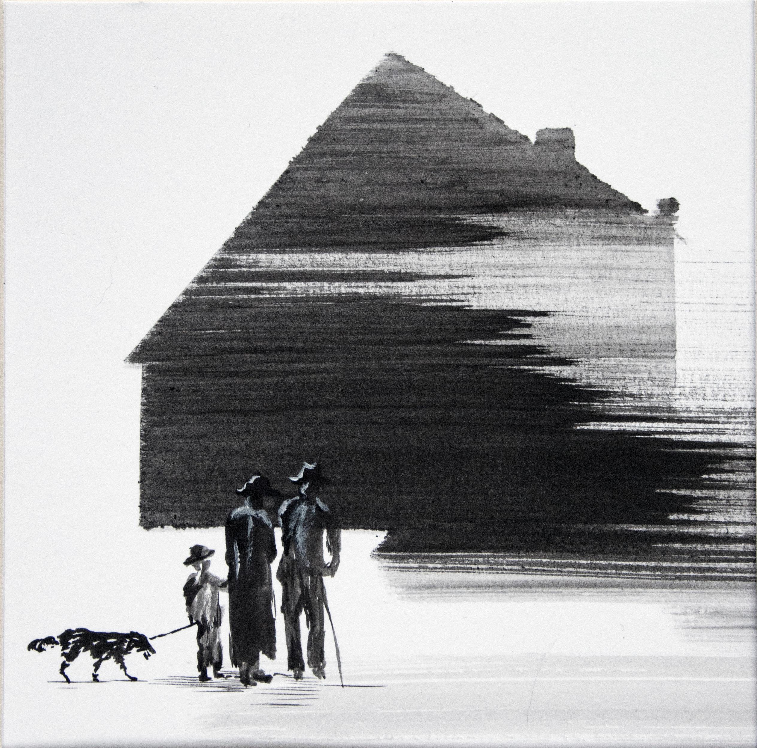 Startseite VI  - Familie mit Hund - Moderne figurative Natur- und Landschaftszeichnung
