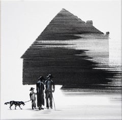Home VI  - Famiglia con cane - Disegno figurativo moderno di Nature e paesaggi