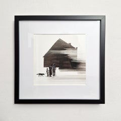 Inicio VI - Familia con perro - Dibujo figurativo moderno de naturaleza y paisaje