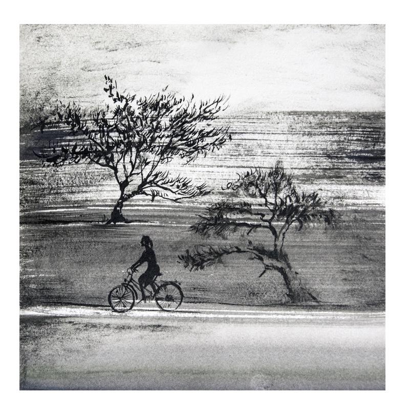 Bicycle - Modern Figurative Nature and Landscape Drawing - Art by Hanna Banaszczyk