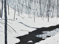 Ruscello d'inverno - Paesaggio atmosferico contemporaneo pastello a olio  Pittura