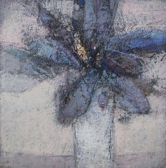 Blue Leaves - Contemporary Flower and Nature Oil Pastel Painting