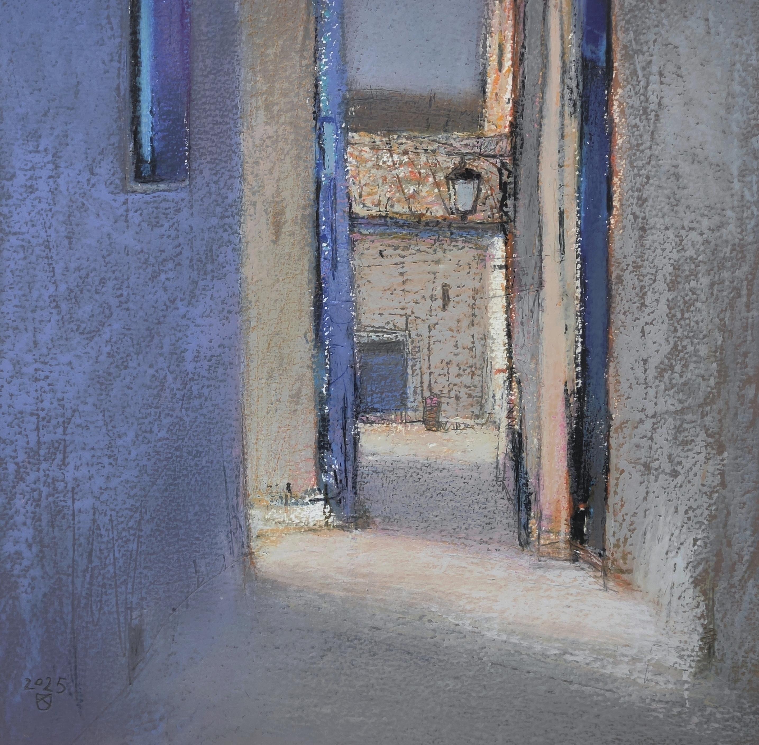 Narrow Street - Pastello a olio per paesaggi urbani contemporanei  Pittura