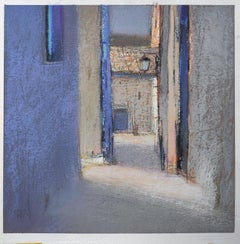 Narrow Street - Contemporary Cityscape Oil Pastel  Painting