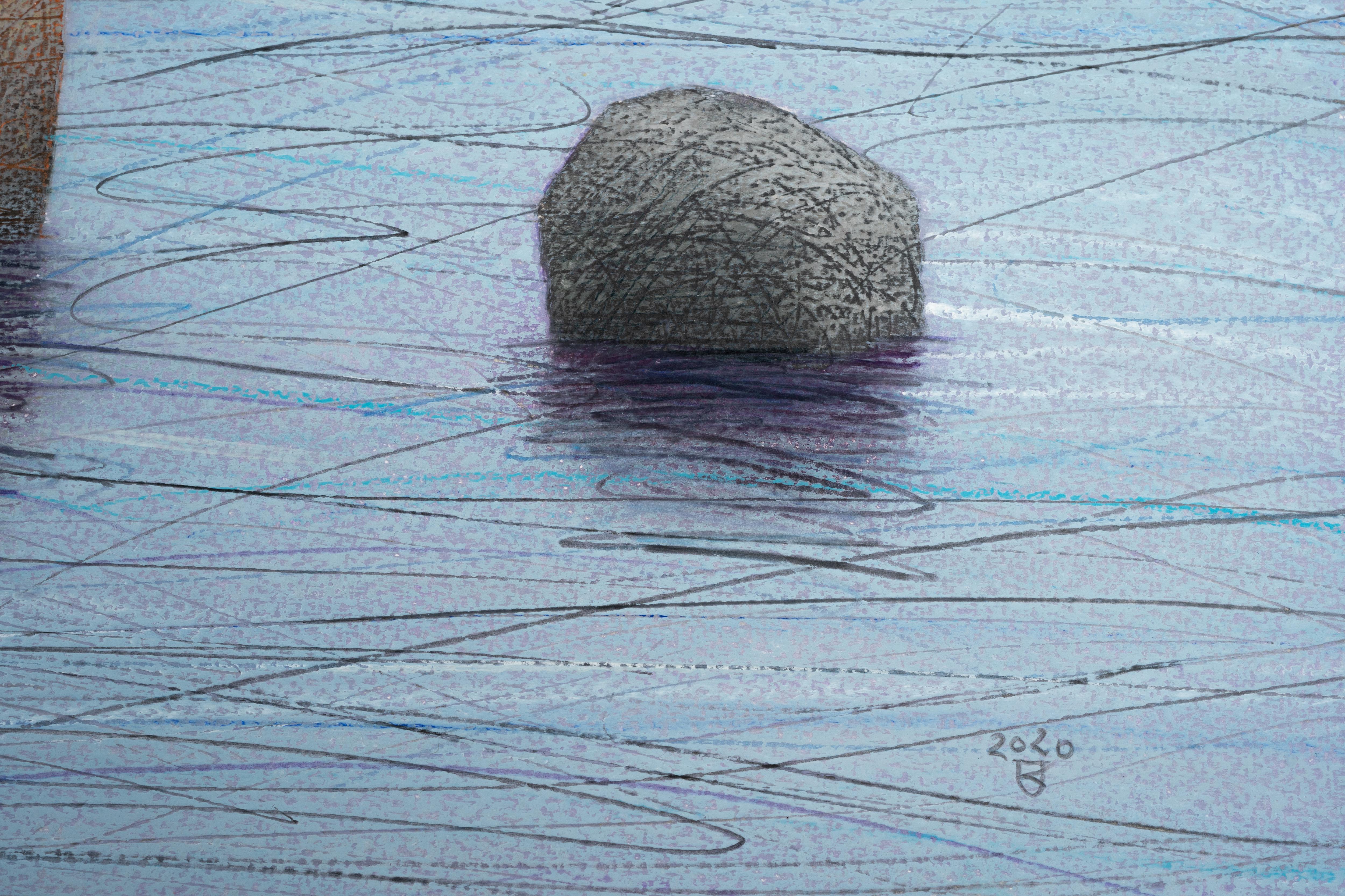 12 pierres - Paysage contemporain Pastel d'huile  Peinture, vue sur l'eau - Painting de Janusz Kokot