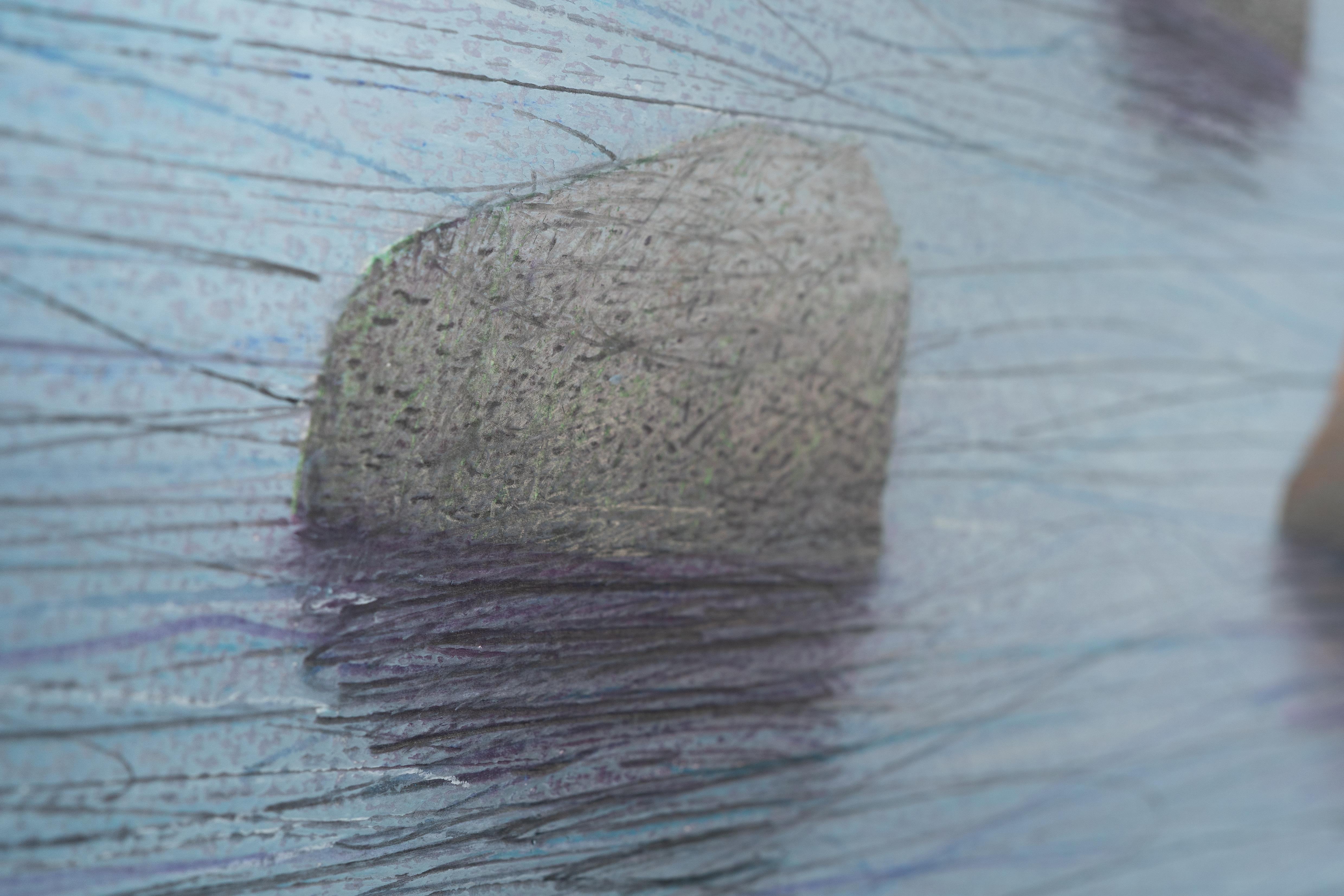 12 pierres - Paysage contemporain Pastel d'huile  Peinture, vue sur l'eau en vente 4