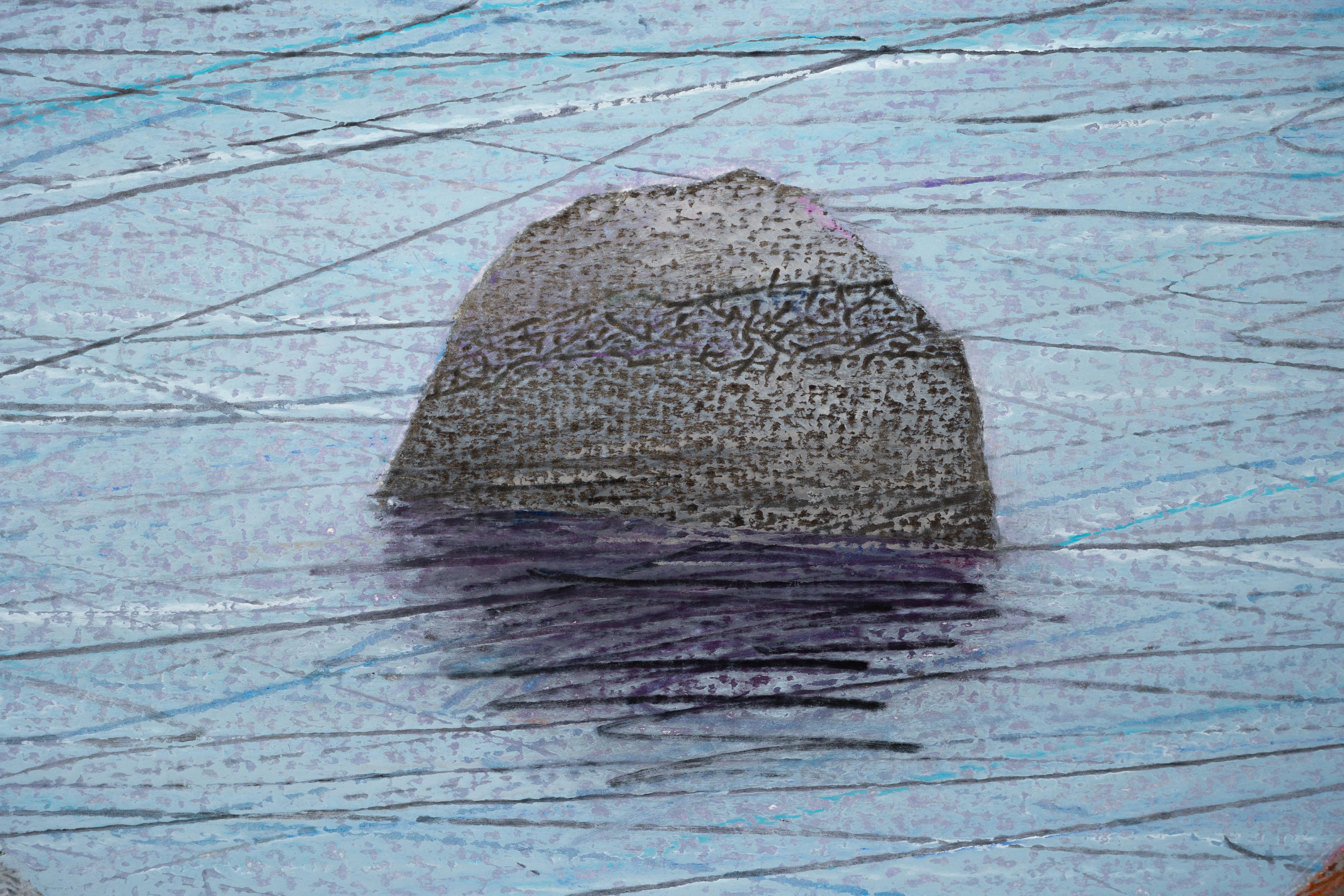 12 pierres - Paysage contemporain Pastel d'huile  Peinture, vue sur l'eau en vente 5