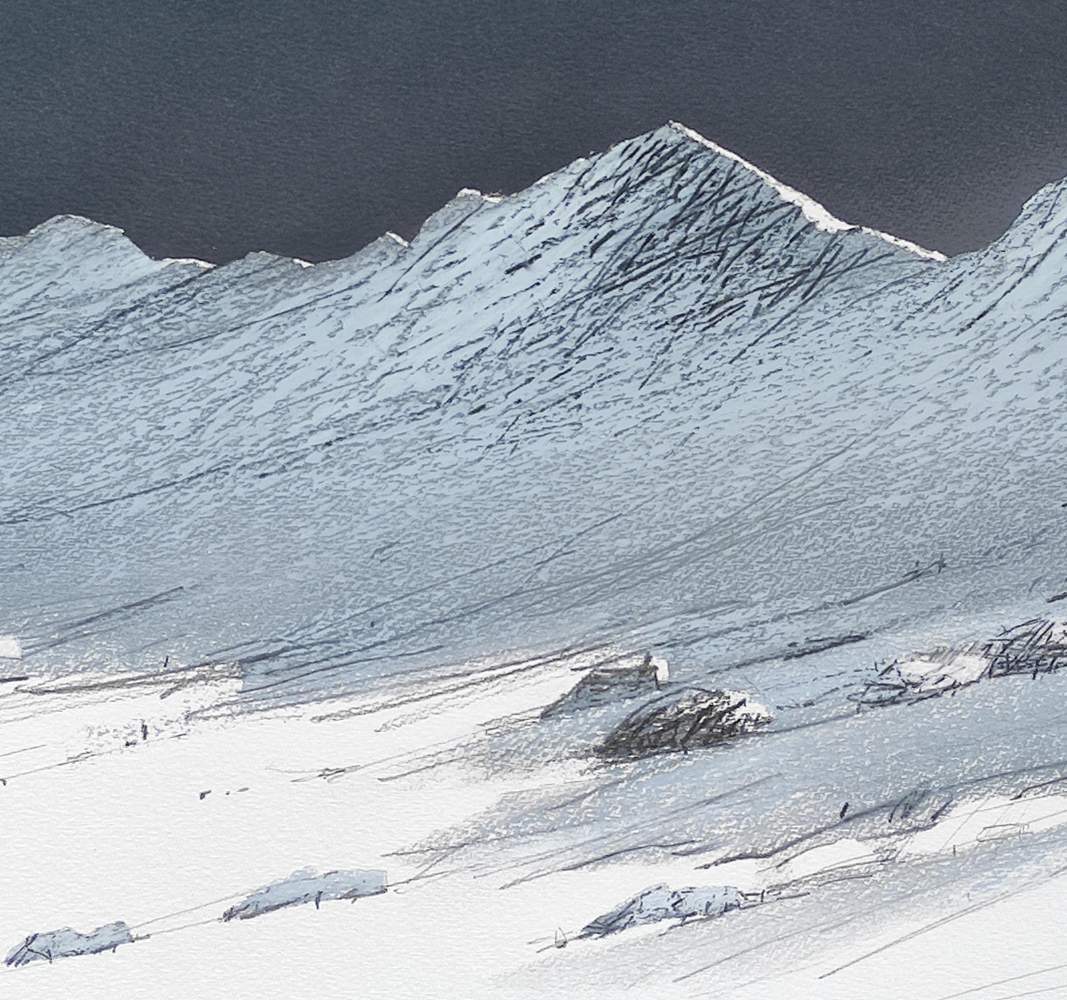 Winter Mountains - Zeitgenössische atmosphärische Landschaft Ölpastell  Malerei – Painting von Janusz Kokot