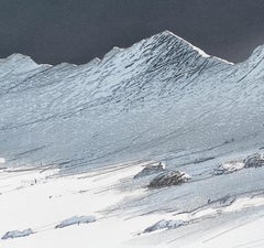 Winter Mountains - Contemporary Atmospheric Landscape Oil Pastel  Painting