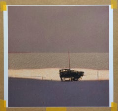 Ship Wreck 1 (Warm) - Contemporary Atmospheric Sea Landscape Oil Pastel Painting