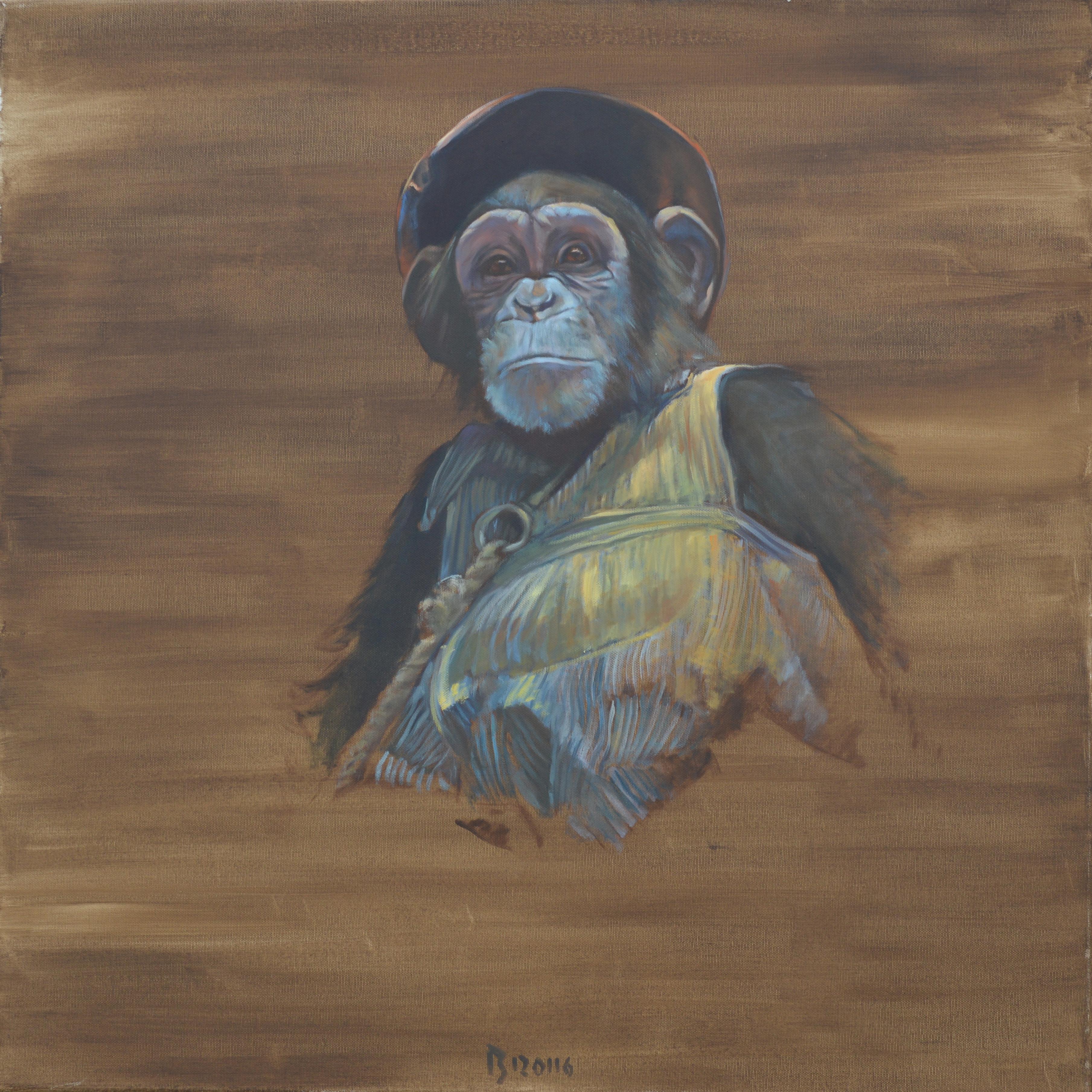 Tomasz Bielak Figurative Painting - Monkey with the Leash