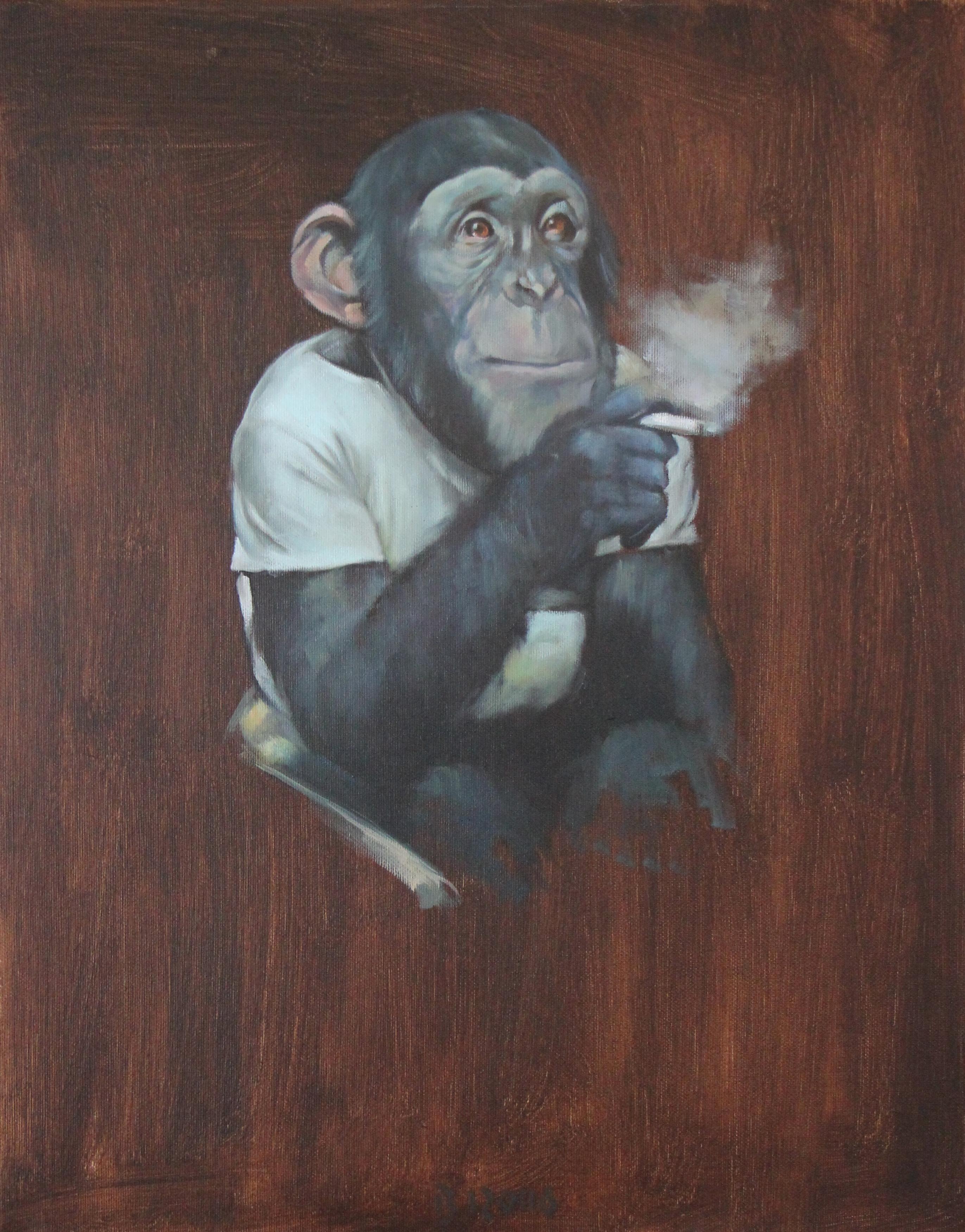 Tomasz Bielak Animal Painting - Monkey with a Cigarette II