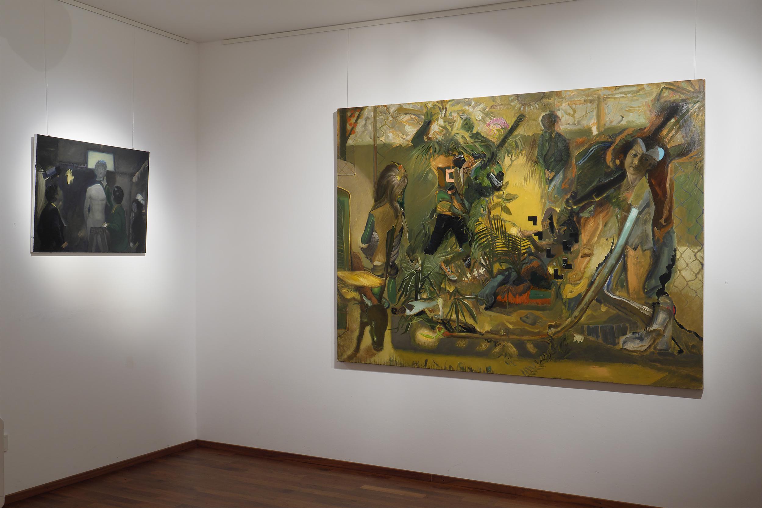 Une telle situation... - Peinture à l'huile figurative contemporaine, Existentialisme  - Noir Figurative Painting par Piotr Kotlicki