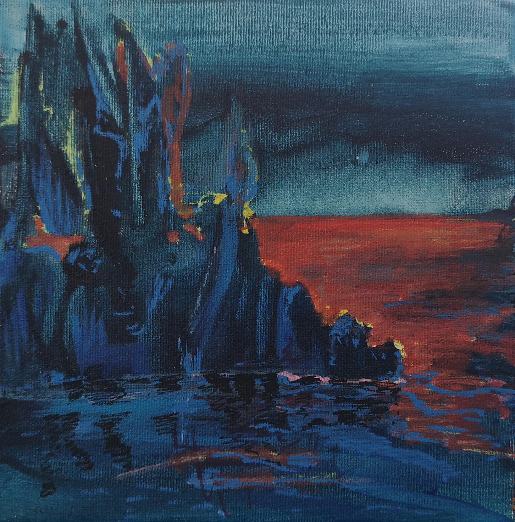 Blue Night - Contemporary Landscape Painting, Seascape Painting, Colourful