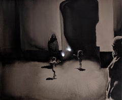 Gli Sparklers -  Pittura ad olio figurativa contemporanea, luce notturna, espressione