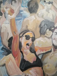 Pool Party - Modern Expressive, Figurative Oil Painting, Swimming Pool Scene