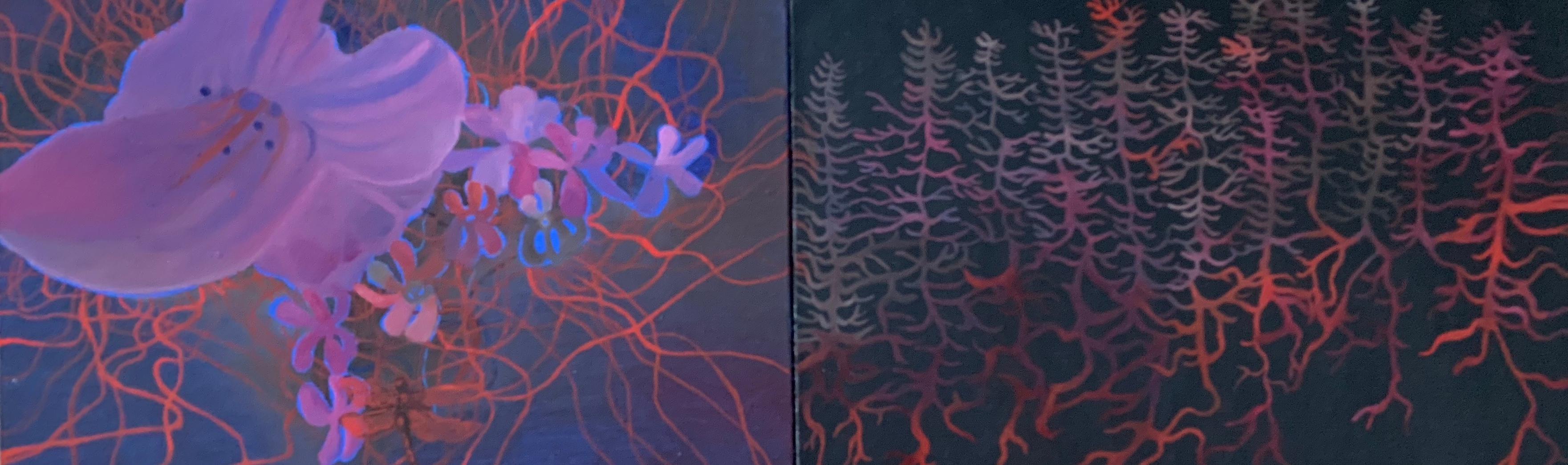 Underwater Plants - Diptych, Contemporary Nature Oil Painting, Magical Realism