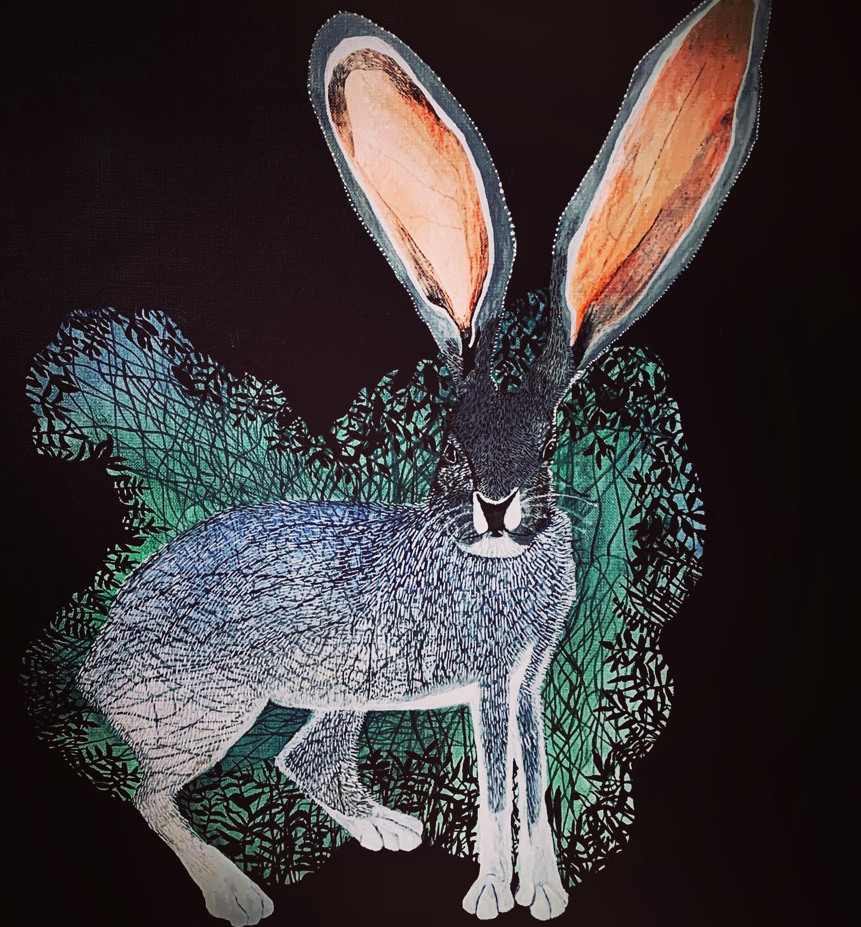 Aleksandra Bujnowska Animal Painting - Rabbit 2 - Contemporary Figurative Animals Oil Painting, Magical Realism, Nature