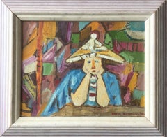 Vintage Untitled - Portrait Of A Woman With Hut - XX Century Figurative Painting