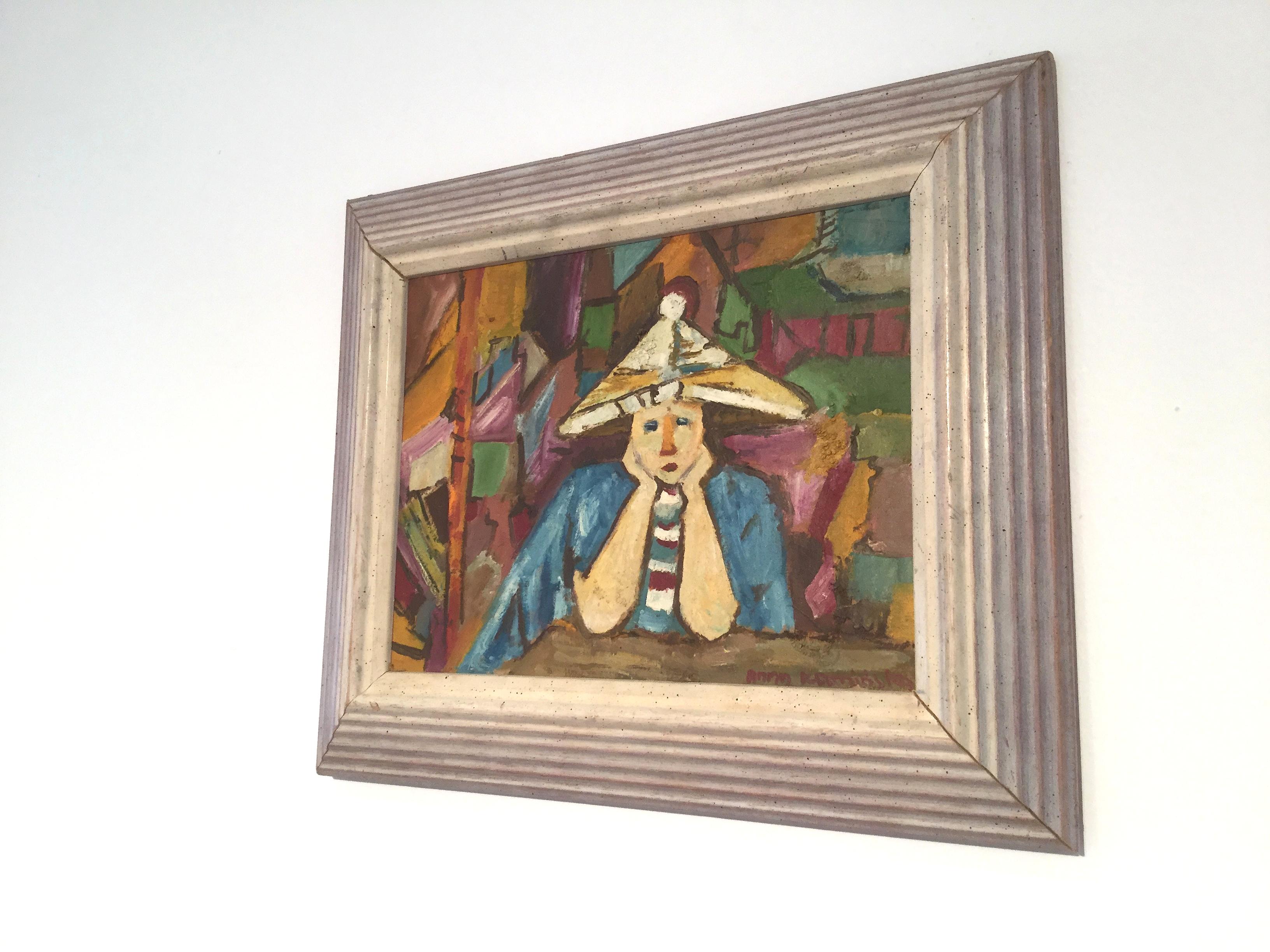 Ohne Titel - Porträt einer Frau mit Hut - Figuratives Gemälde des XX. Jahrhunderts 2