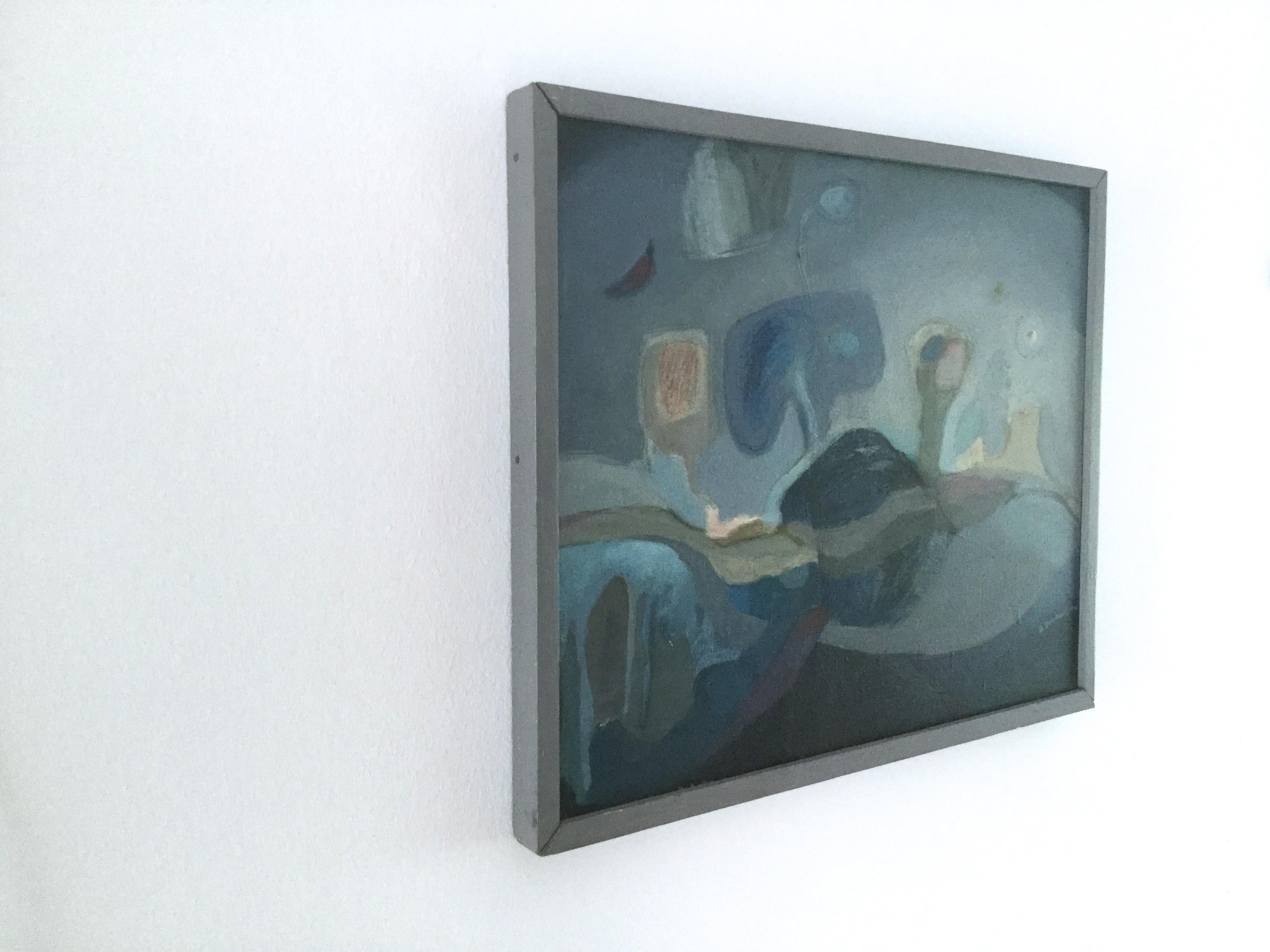 Ohne Titel – Blaue Landschaft mit Bäumen, figuratives Ölgemälde des XX. Jahrhunderts – Painting von Alina Dobrowolska