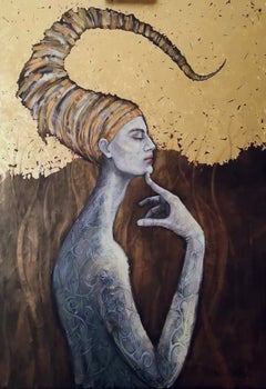 Scorpio  - Zodiac Series, Golden Woman Portrait, Contemporary Painting  