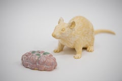 Rat With Ham - Contemporary Unique Handmade Glazed Ceramics Sculpture, Portrait