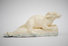 Rat On The Bottle In Water - Unique Handmade Glazed Ceramics Sculpture, Portrait