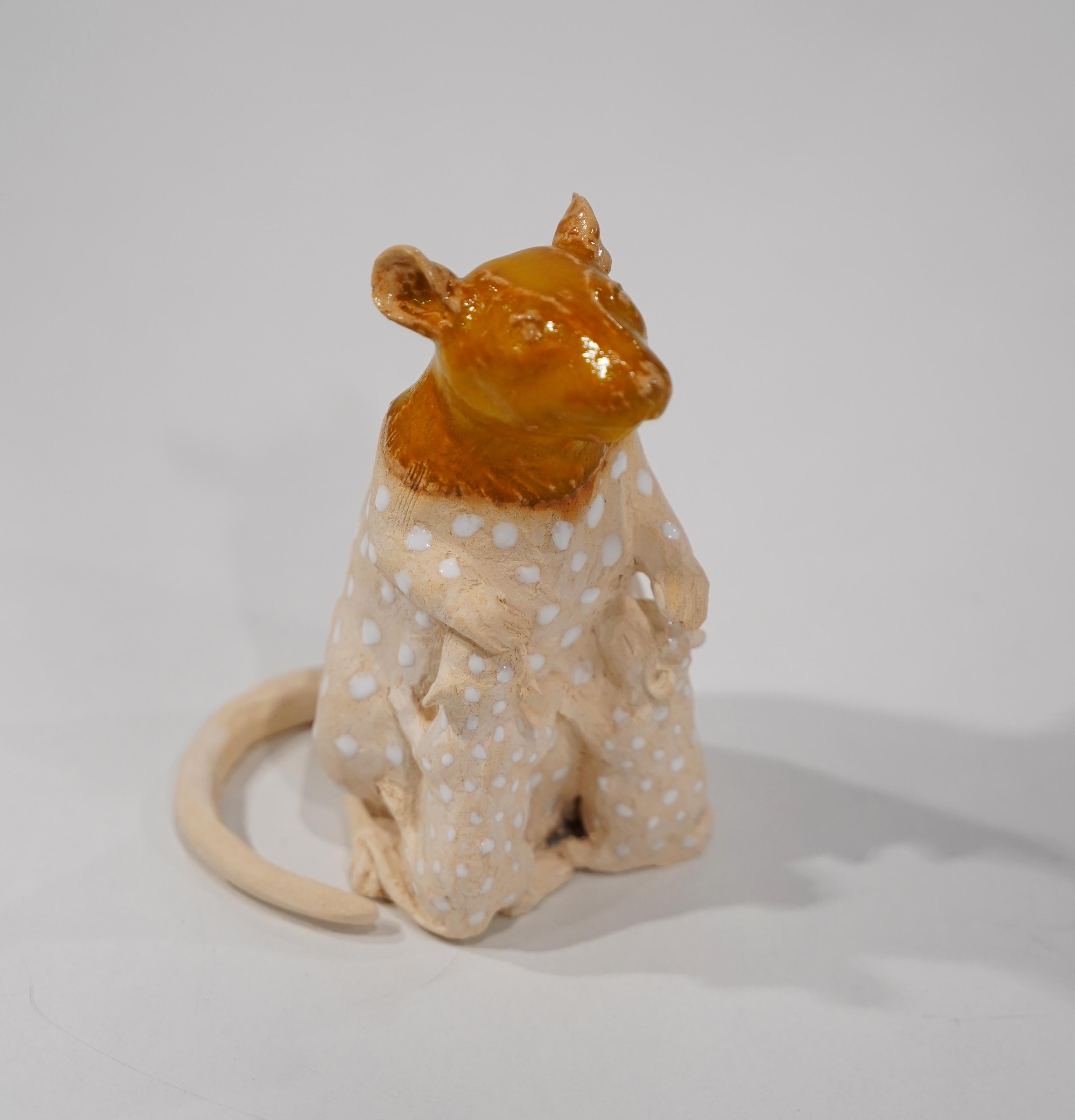 Monika Zadurska-Bielak Figurative Sculpture - Mom Rat With Babies - Unique Handmade Glazed Ceramics Sculpture, Animals 