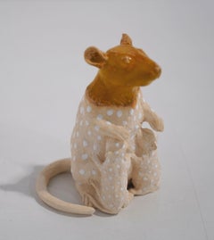 Mamá rata con sus bebés - Escultura única de cerámica esmaltada hecha a mano, Animales
