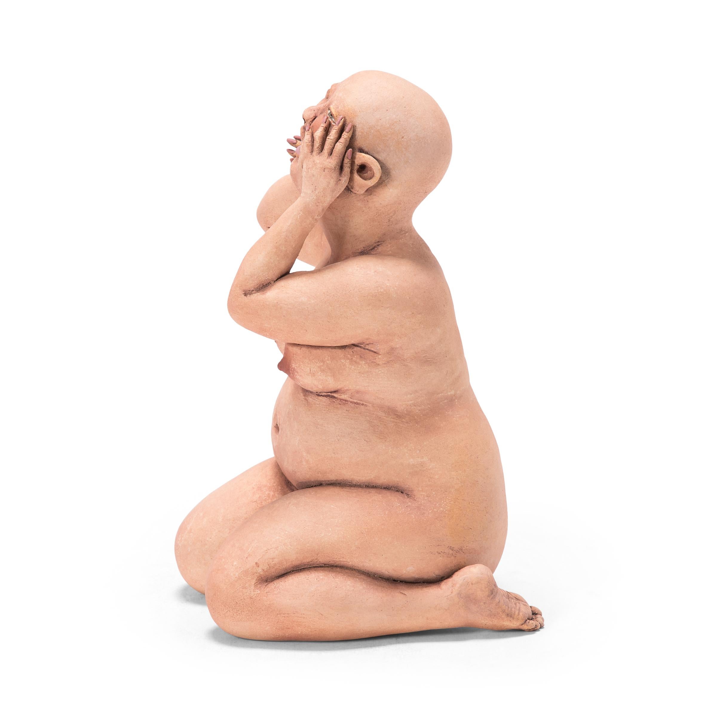 Bald and chunky, Esther Shimazu’s quirky clay figures are unabashedly naked and delightfully indulgent. Drawing up on her Japanese ancestry and experience living in a laid-back Asian community in Hawaii, the artist imbues her figures with a