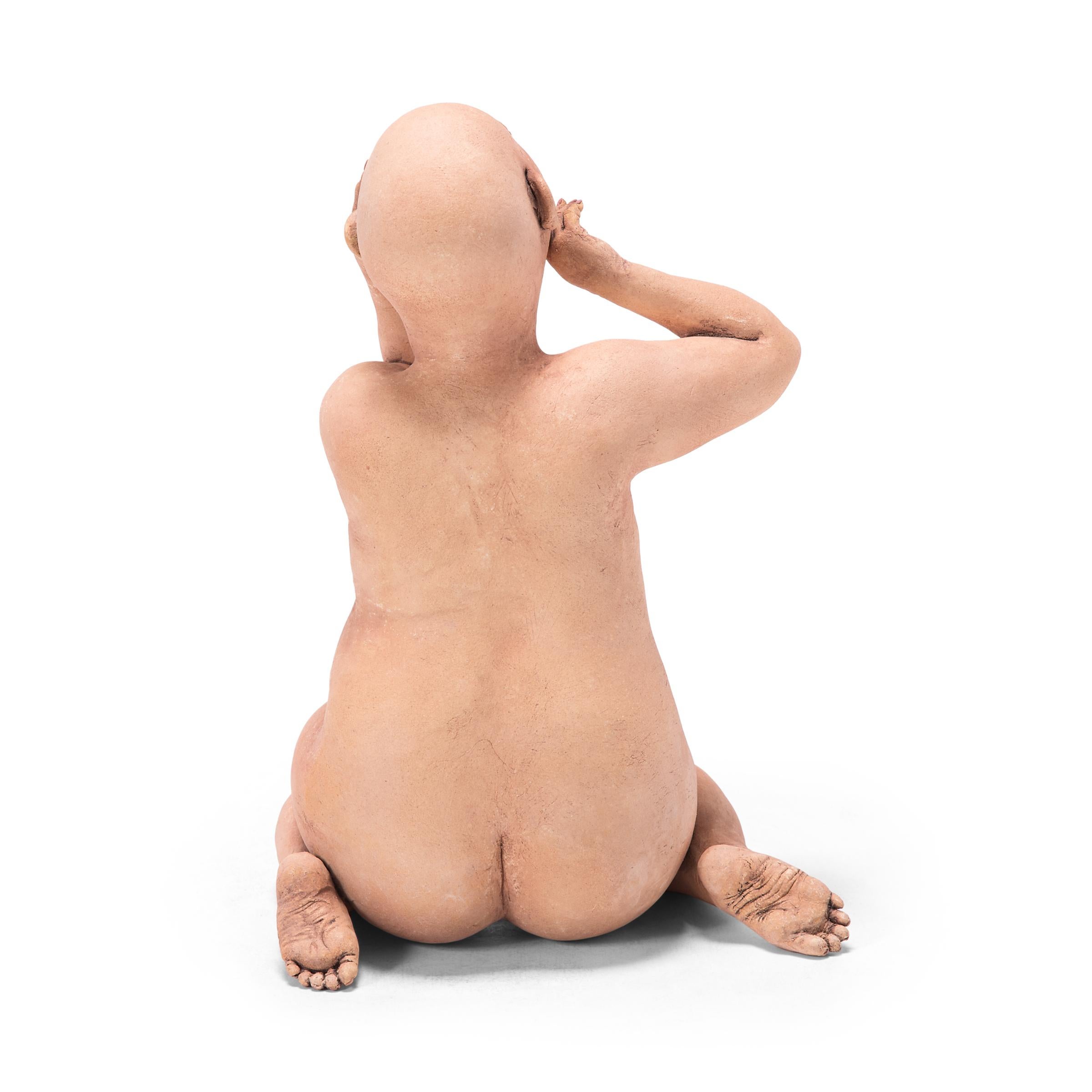 Bald and chunky, Esther Shimazu’s quirky clay figures are unabashedly naked and delightfully indulgent. Drawing up on her Japanese ancestry and experience living in a laid-back Asian community in Hawaii, the artist imbues her figures with a