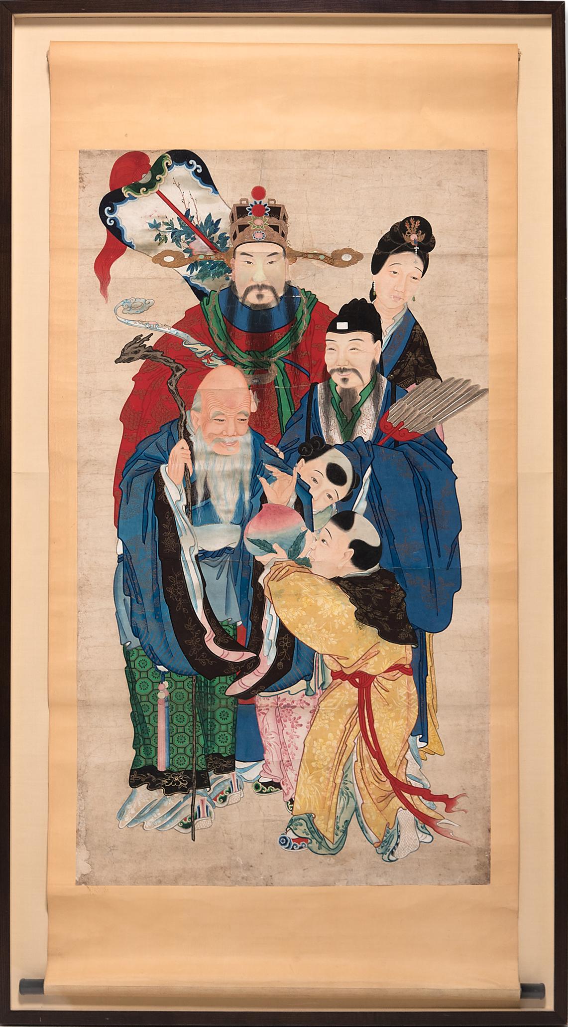 Unknown Figurative Art - Chinese Lunar New Year Painted Scroll, c. 1850