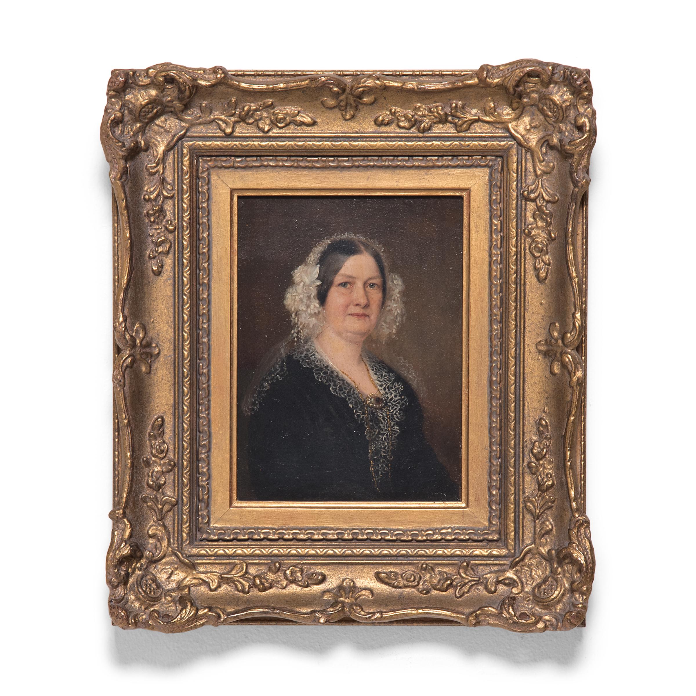 Portrait Painting de Unknown - Retrato al óleo de una dama victoriana, c. 1850