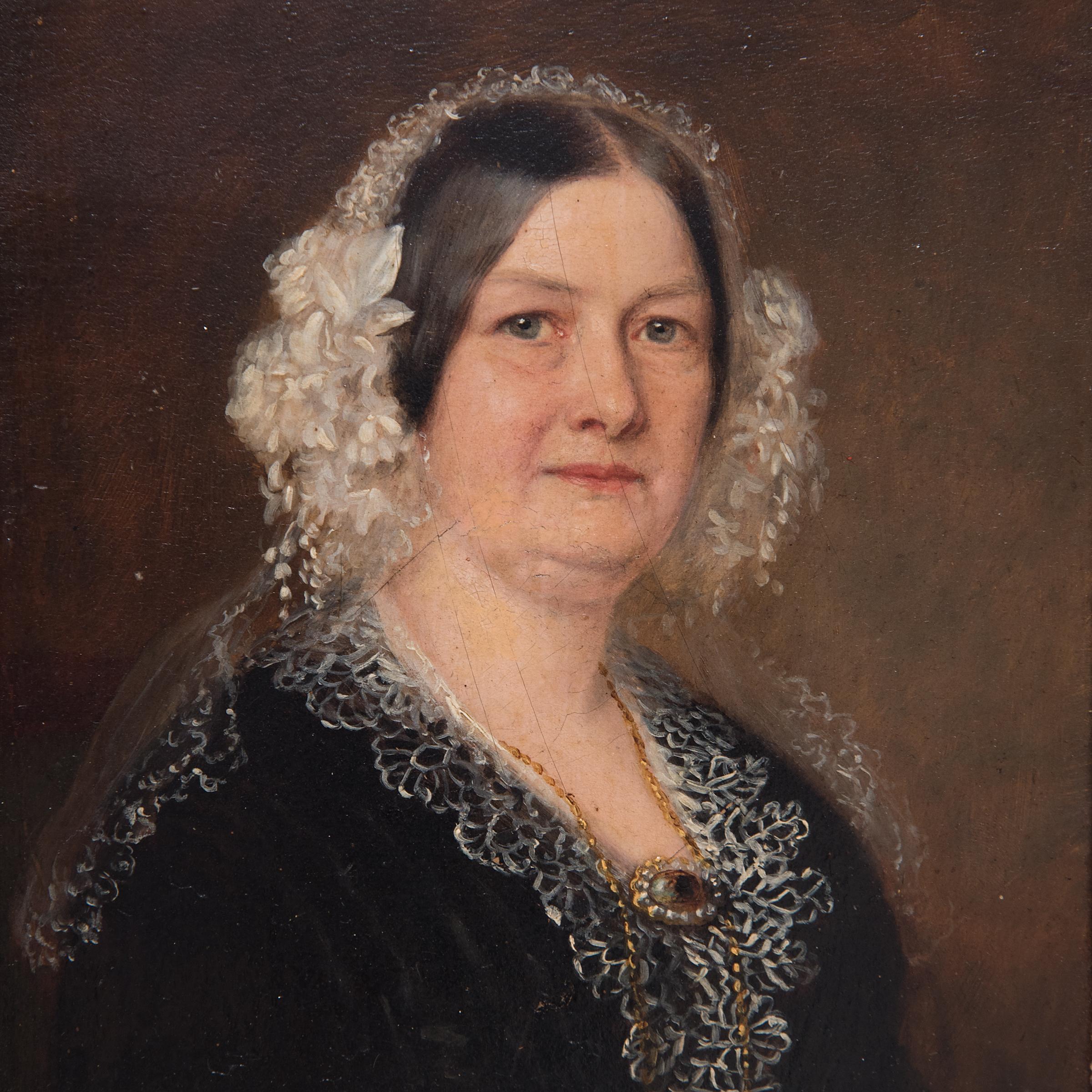 Portrait à l'huile d'une femme victorienne, vers 1850 - Maîtres anciens Painting par Unknown