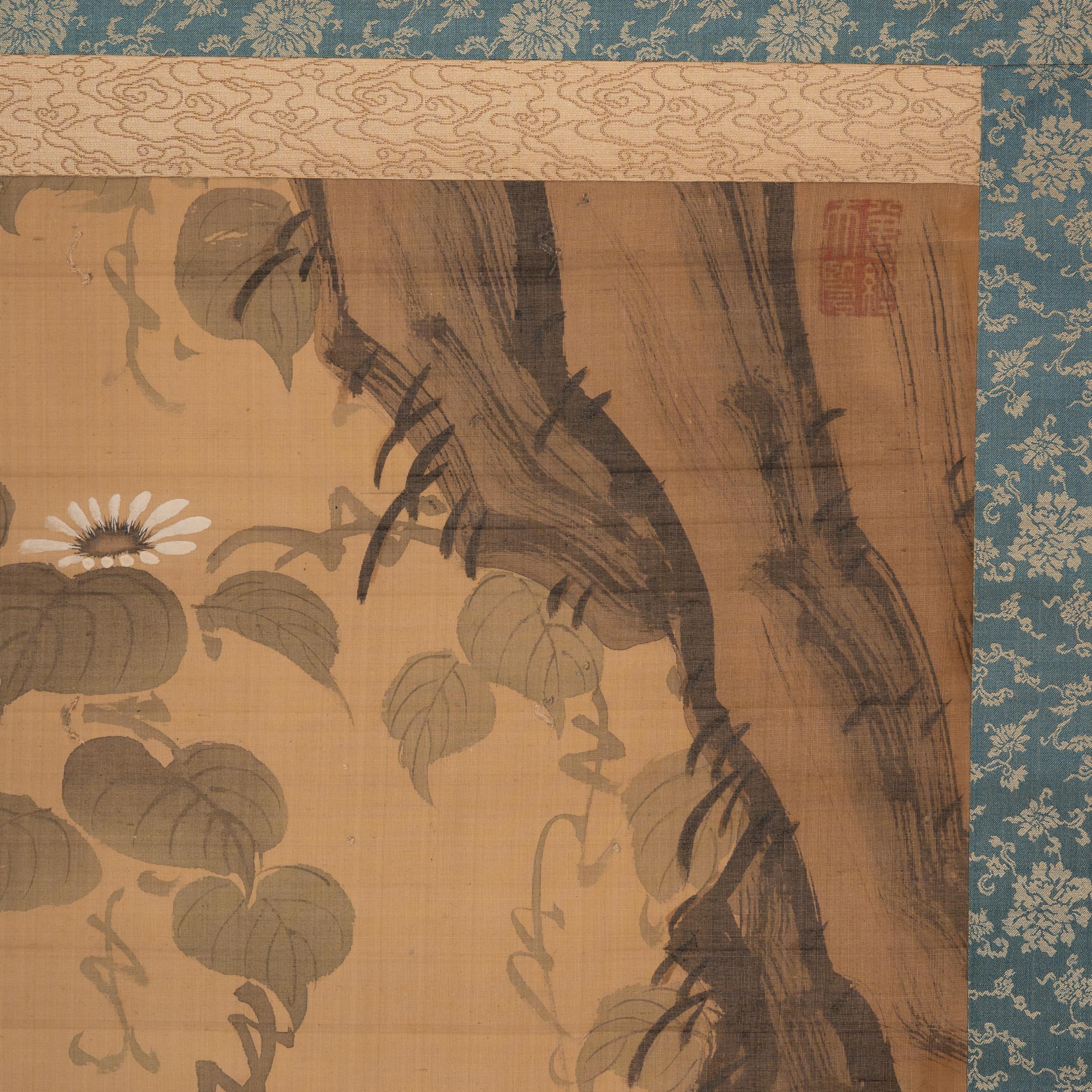 Although Western painting was initially embraced during Japan’s Meiji period (1868–1912), artists brought on a revival of traditional painting styles as they sought to create a modern Japanese style with roots in the past. This decorative hanging