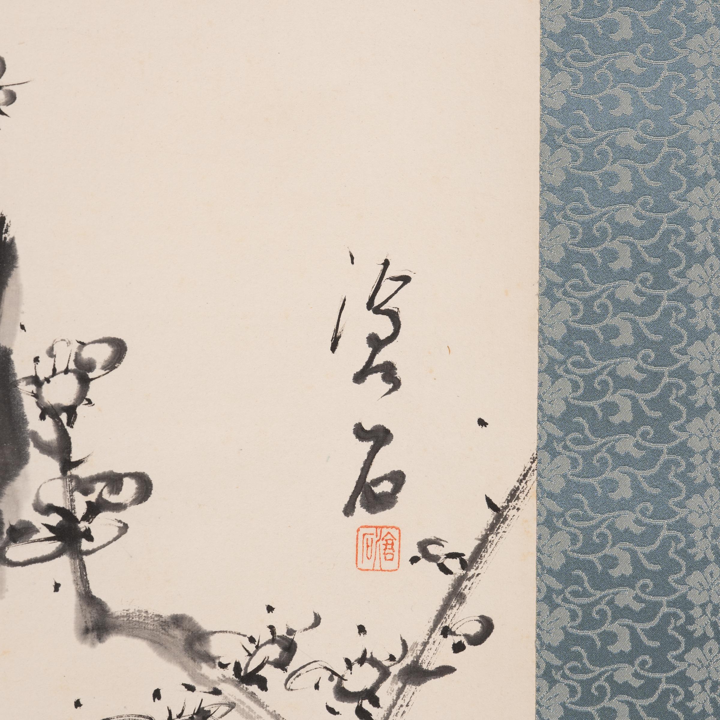 Koreanische hängende Koreanische Schnörkel aus Bambus, Prunus und Orchideen (Grau), Landscape Art, von Unknown