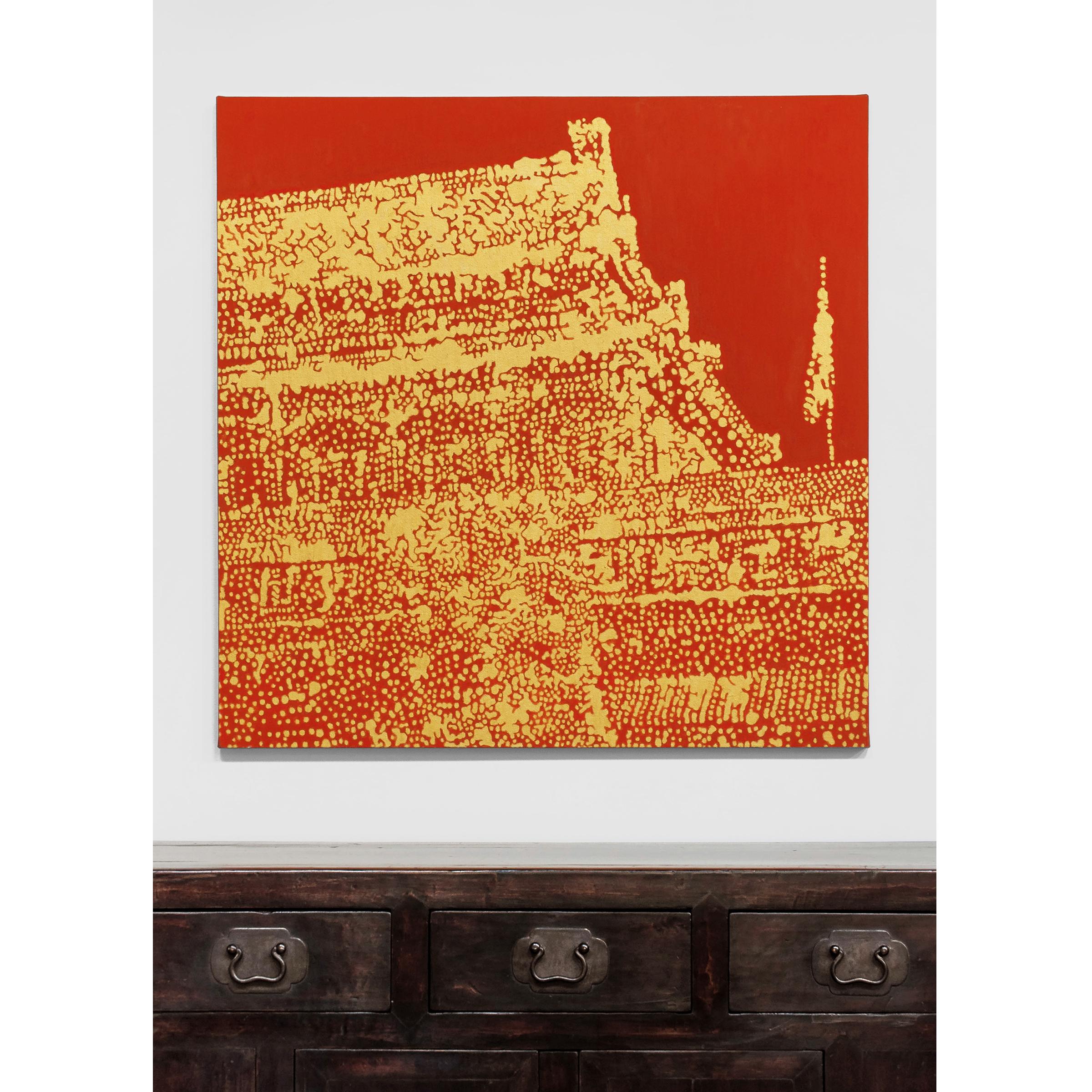 Tiananmen Lion, Huile sur toile, 2010 - Painting de Ren Hui