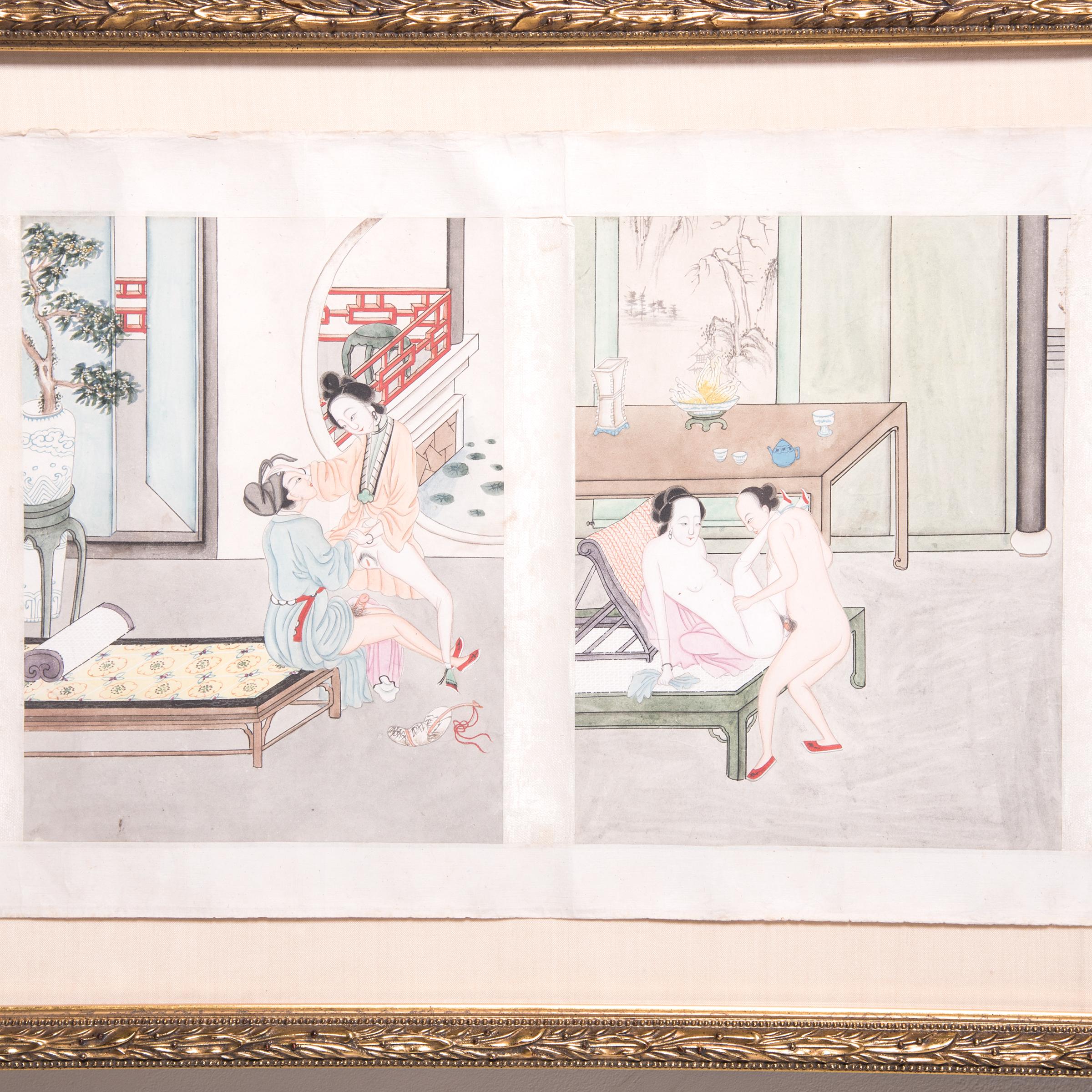 Un libro de almohadas estaba destinado a enseñar a una joven novia el arte de hacer el amor. Este raro ejemplar del siglo XIX con calidad de museo se compone de 12 escenas eróticas pintadas con maestría que representan a personajes de la era Ming,