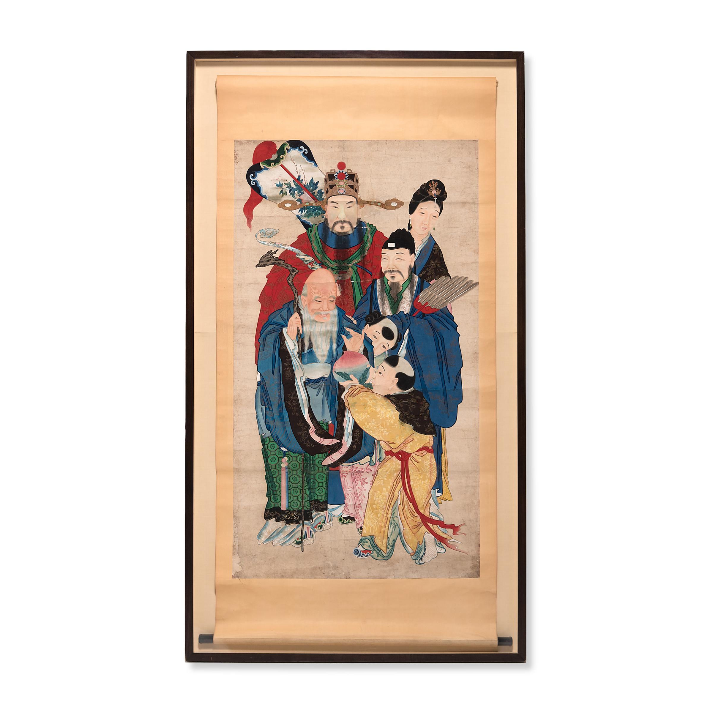 Chinese Lunar New Year Painted Scroll, c. 1850 - Art by Unknown