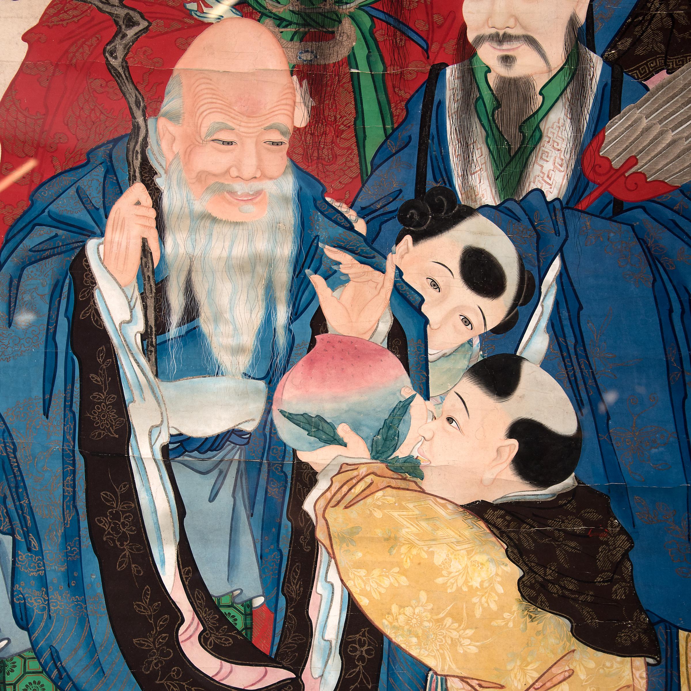 Scroll de la nouvelle année lunaire chinoise peint, vers 1850 - Beige Figurative Art par Unknown