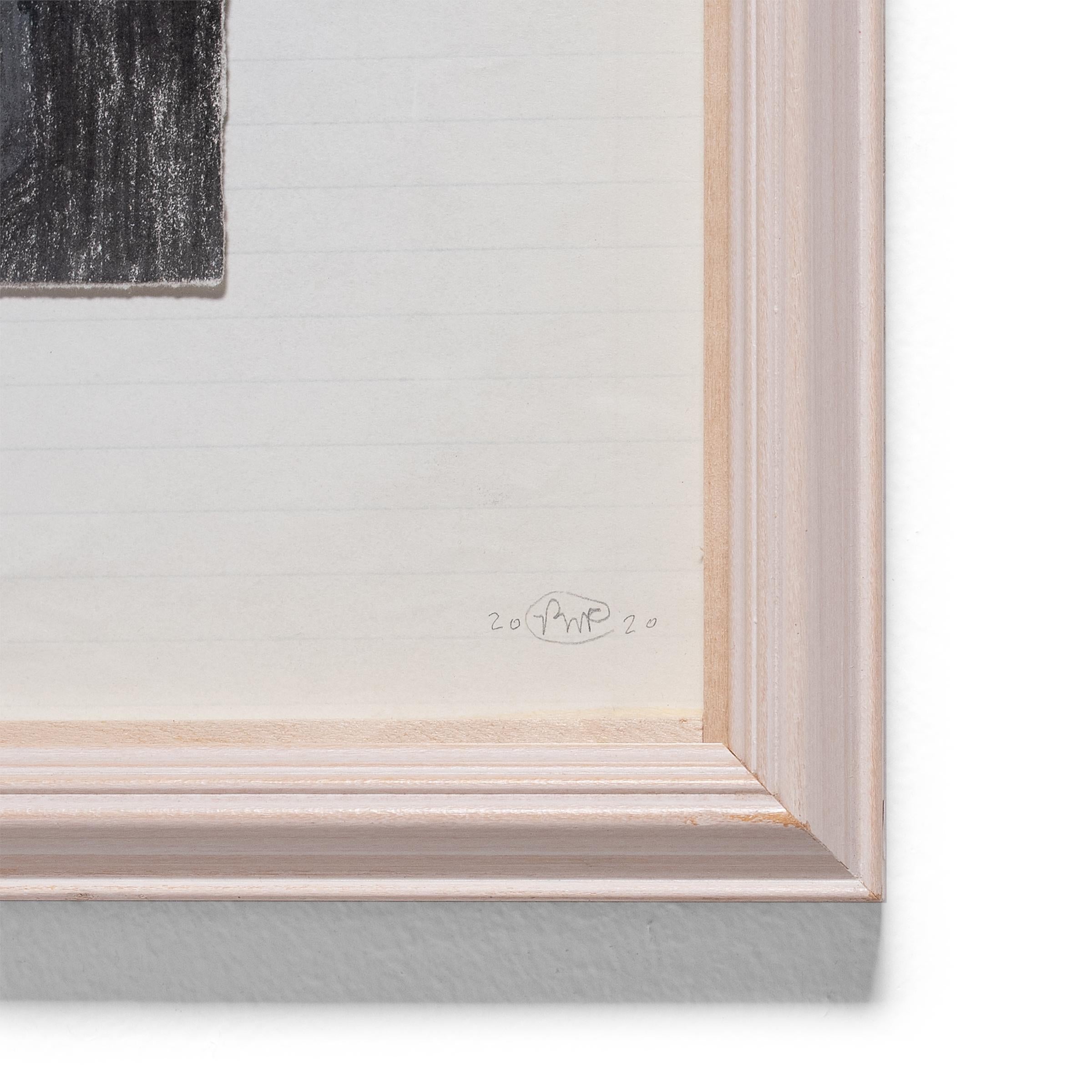 „„Zeichnung für Allegheny + Ludlum Helm & Jacke“, Graphit auf Papier, 2020 (Grau), Portrait, von Patrick Fitzgerald